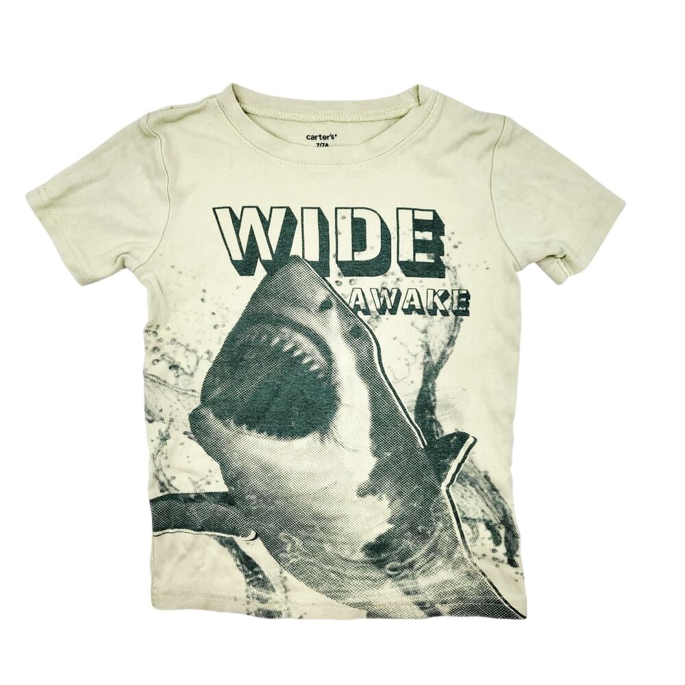 Carter's "Wide Awake" Green Short-Sleeve T-shirt Shark Graphic Print Size 7/7A